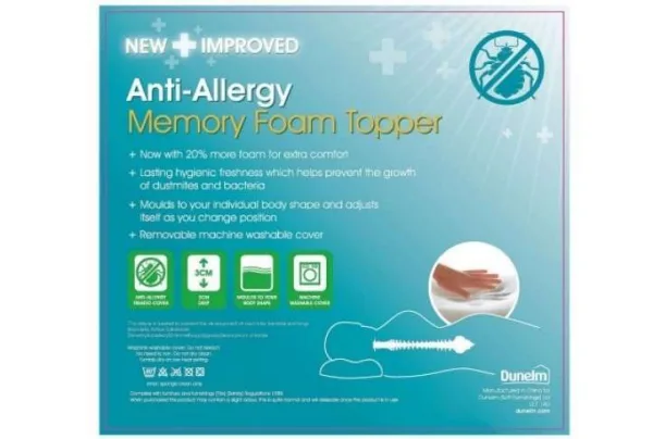 Anti-allergy memory foam mattress topper