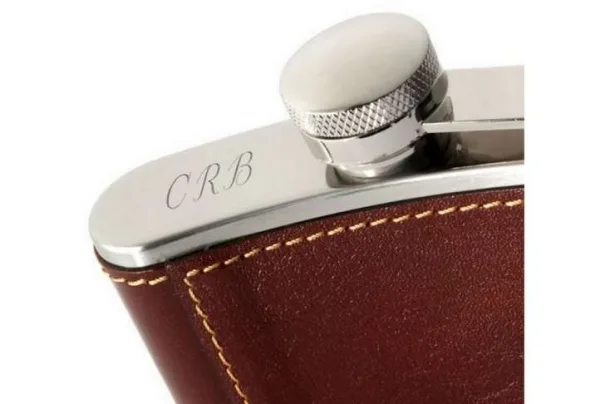 Classic 5oz leather hip flask, amazon brown croc - image 3
