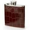 Classic 5oz Leather Hip Flask, Amazon Brown Croc