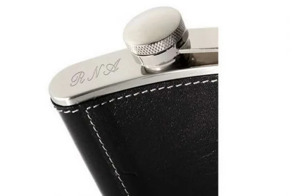 Classic 5oz leather hip flask, smooth black