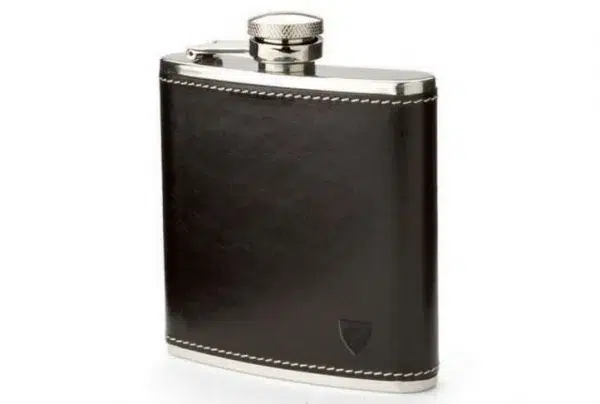 Classic 5oz leather hip flask, smooth black