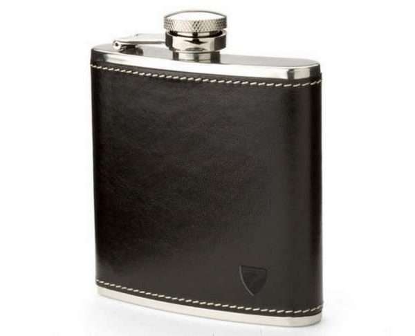 Classic 5oz Leather Hip Flask, Smooth Black