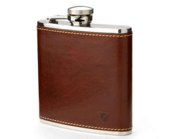 Classic 5oz Leather Hip Flask, Smooth Cognac