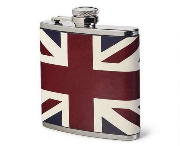 Classic 5oz Leather Hip Flask, Union Jack
