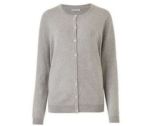 Crew Neck Cardigan, Light Grey
