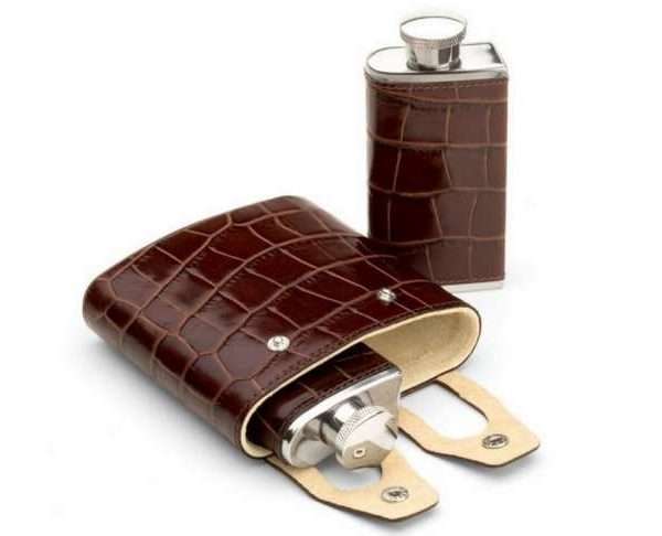 Double 6oz Leather Hip Flask, Amazon Croc