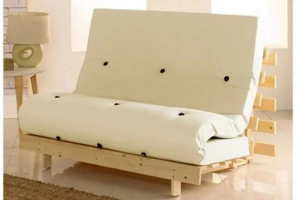 Metro pine wooden double futon set, cream