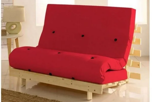 Metro pine wooden double futon set, red