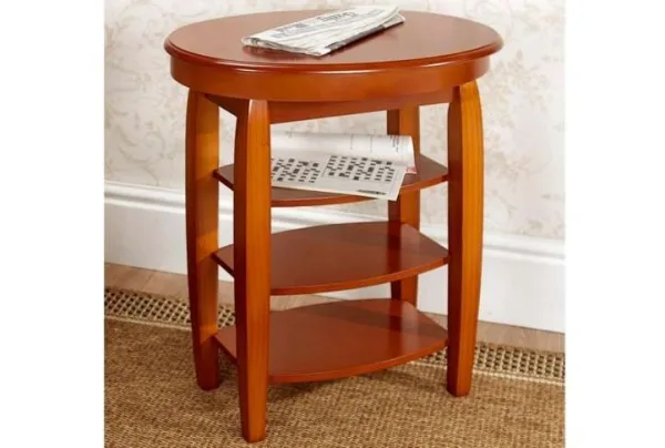 Swivel-top side table with three shelves
