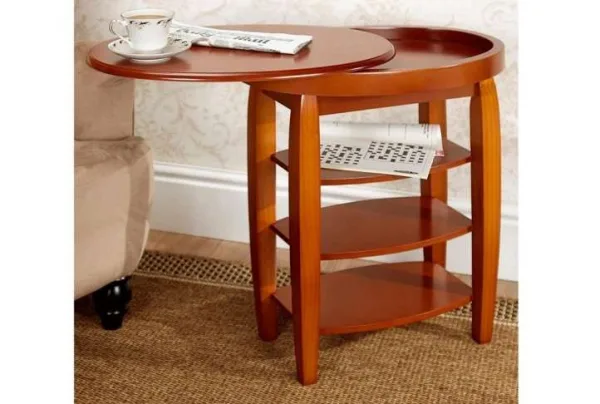 Swivel-top side table with three shelves