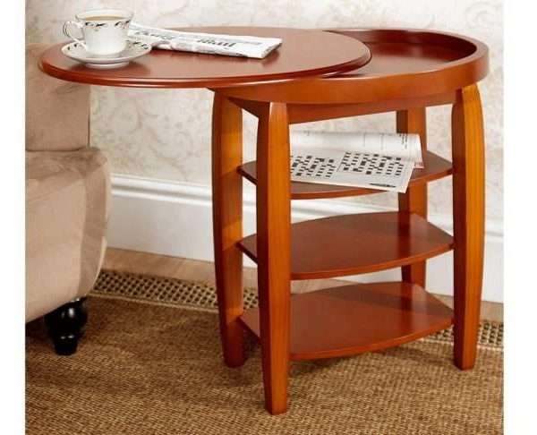 Swivel-top Side Table With Three Shelves