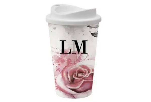 Personalised reusable floral rose coffee cup