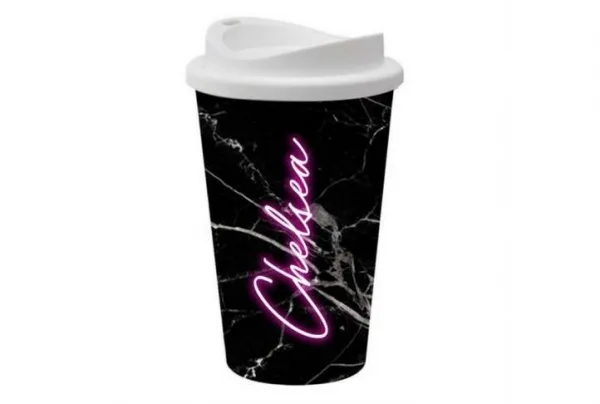 Personalised reusable neon coffee cup