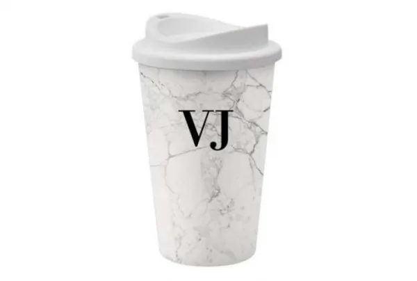 Personalised reusable white marble coffee cup