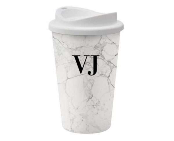 Personalised Reusable White Marble Coffee Cup