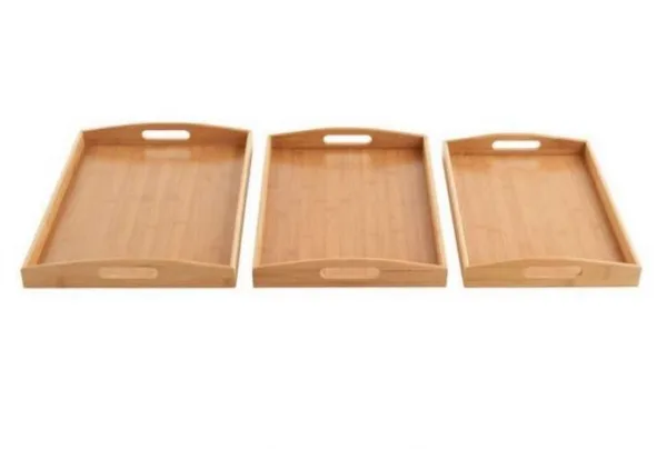 Bamboo three piece serving tray set