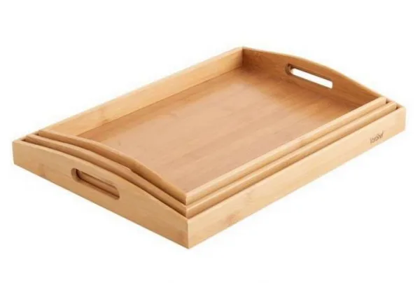 Bamboo three piece serving tray set