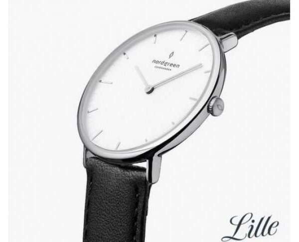 Native Silver, White Dial, 32mm Black Leather Watch