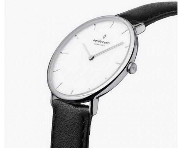 Native Silver, White Dial, 36mm Black Leather Watch