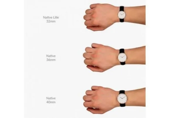 Native silver, white dial, 36mm black leather watch