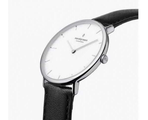 Native Silver, White Dial, 40mm Black Leather Watch