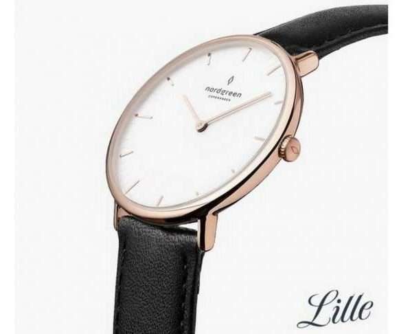 Native Rose Gold, White Dial, 32mm Black Leather Watch