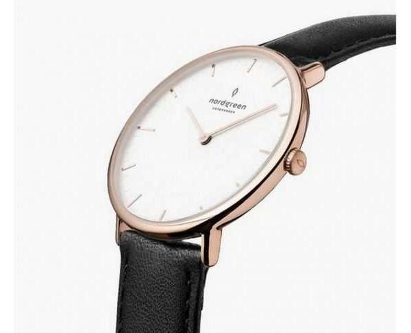 Native Rose Gold, White Dial, 40mm Black Leather Watch