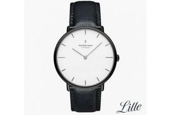 Native gun metal, white dial, 32mm black leather watch