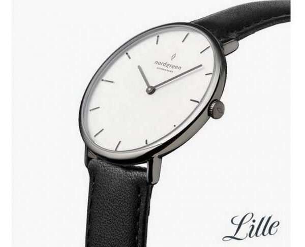 Native Gun Metal, White Dial, 32mm Black Leather Watch