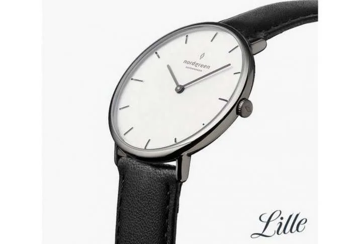 Native gun metal, white dial, 36mm black leather watch Native gun metal, white dial, 36mm black leather watch
