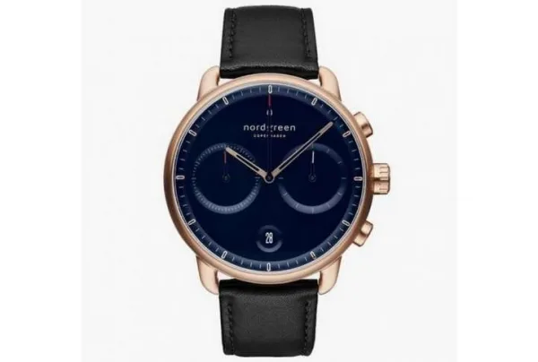 Pioneer navy blue dial, 32mm rose gold watch