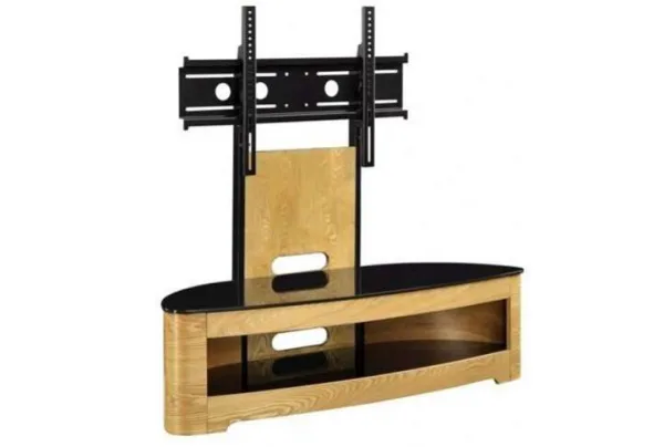 Jual curve oak cantilever raised tv stand jf209
