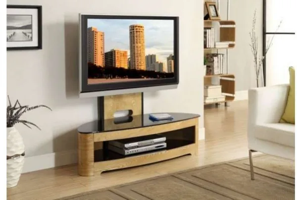Jual curve oak cantilever raised tv stand jf209