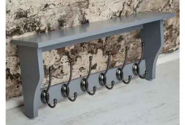 Heritage grey shelf with 6 pewter coat hooks