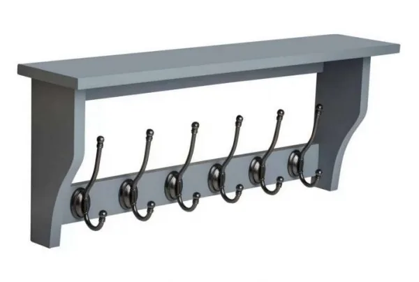 Heritage grey shelf with 6 pewter coat hooks