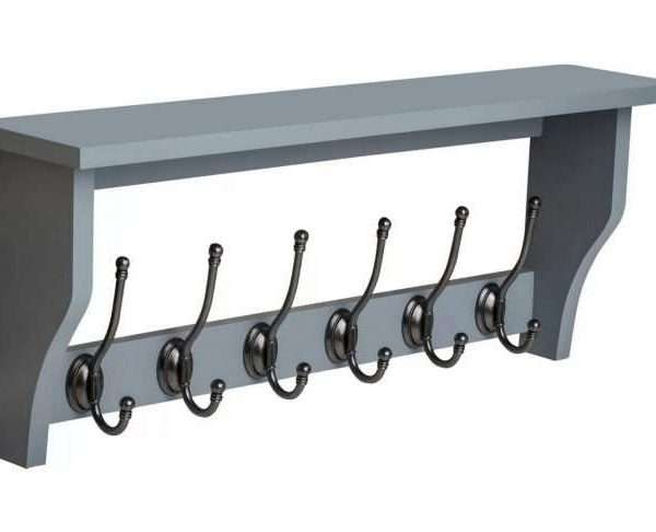 Heritage Grey Shelf with 6 Pewter Coat Hooks