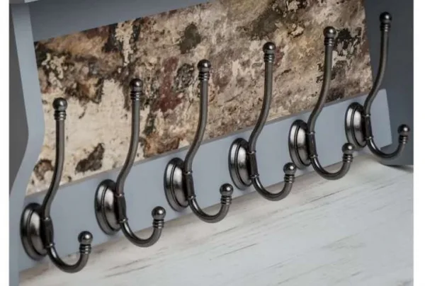 Heritage grey shelf with 6 pewter coat hooks