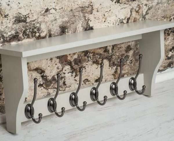 Alternative view of Heritage Light Grey Shelf with 6 Pewter Coat Hooks