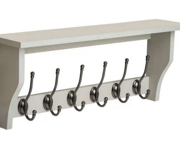Heritage Light Grey Shelf with 6 Pewter Coat Hooks