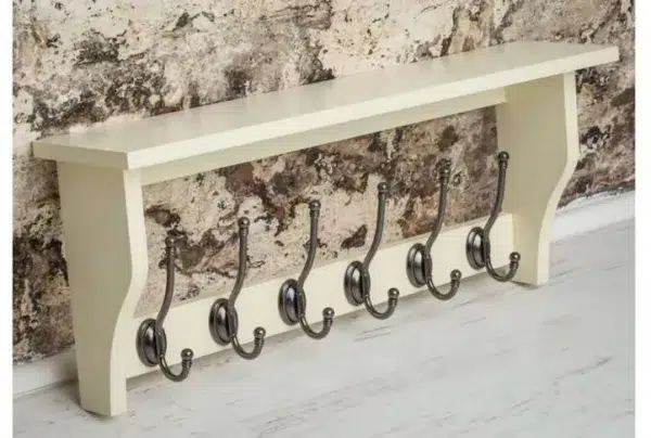 Heritage cream shelf with 6 pewter coat hooks
