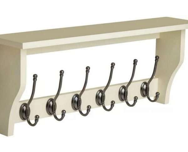 Heritage Cream Shelf with 6 Pewter Coat Hooks