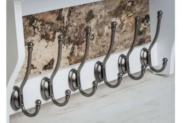 Heritage white shelf with 6 pewter coat hooks