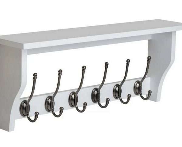 Heritage White Shelf with 6 Pewter Coat Hooks