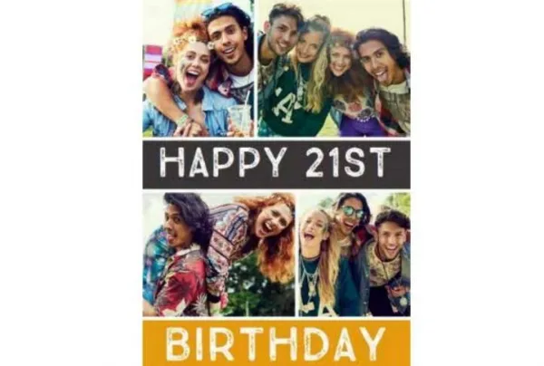 Personalised 21st birthday card with 4 photos