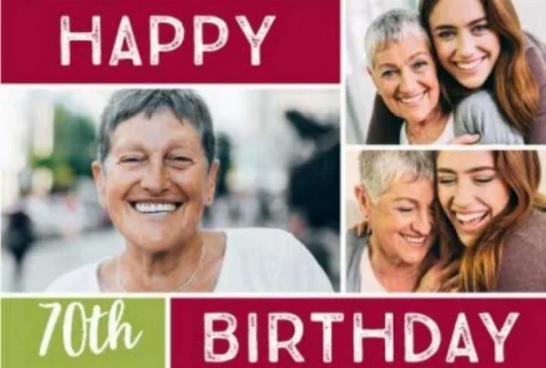 Personalised 70th birthday card with 4 photos