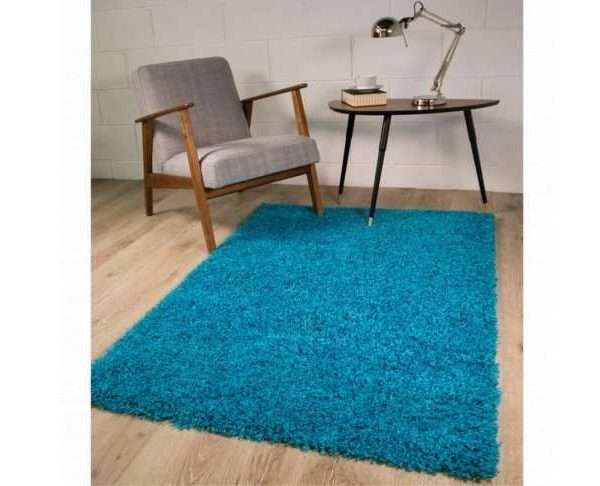 Teal Blue Shaggy Rug, Vancouver, Various Sizes