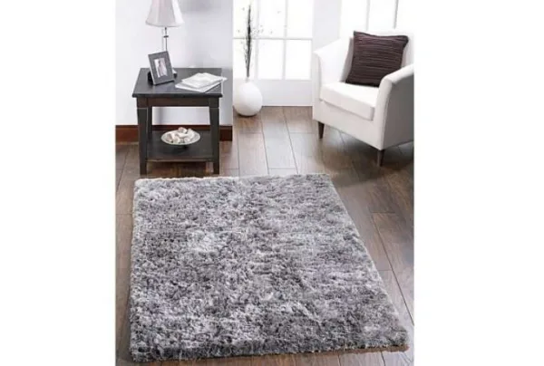 Shimmer thick pile shaggy rug, silver