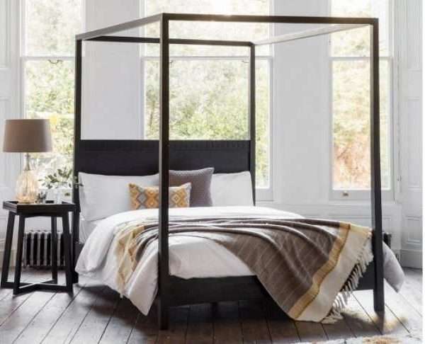 Boho Antique Matt Black 4 Post King Bed
