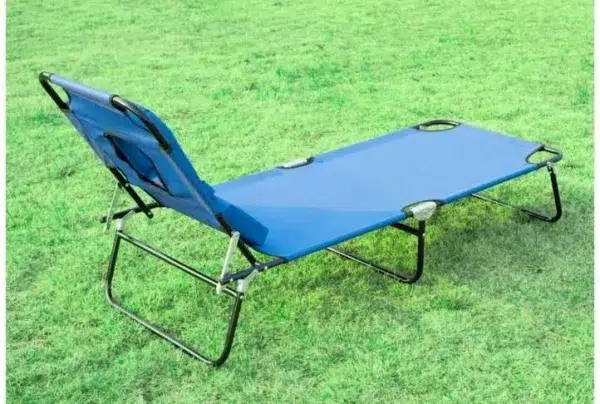 Blue sun lounger with reading hole & pillow