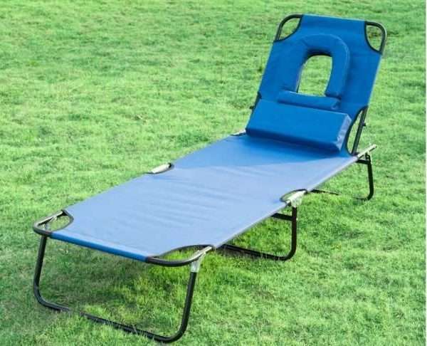 Blue Sun Lounger With Reading Hole & Pillow